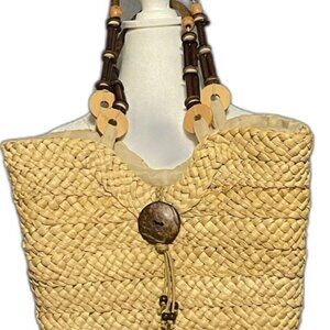 Sun N Sand Straw Bag Boho Beach Style Wood Bead Handles